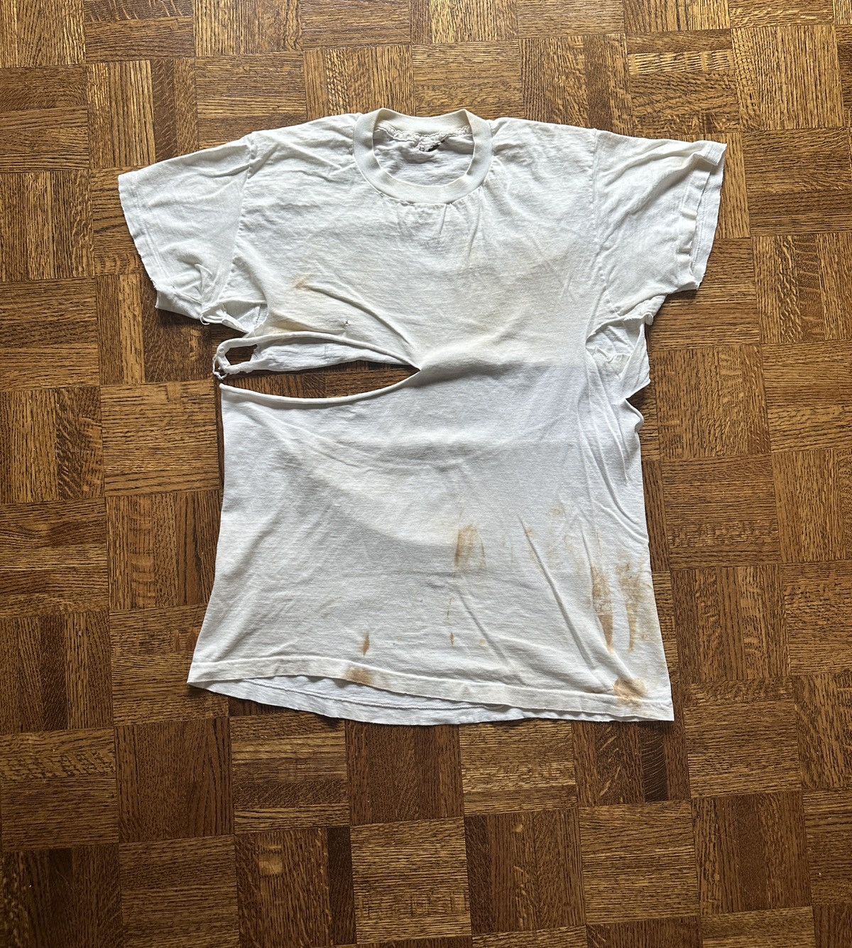 Vintage 60s Cranbrook Thrashed Blank White Tee