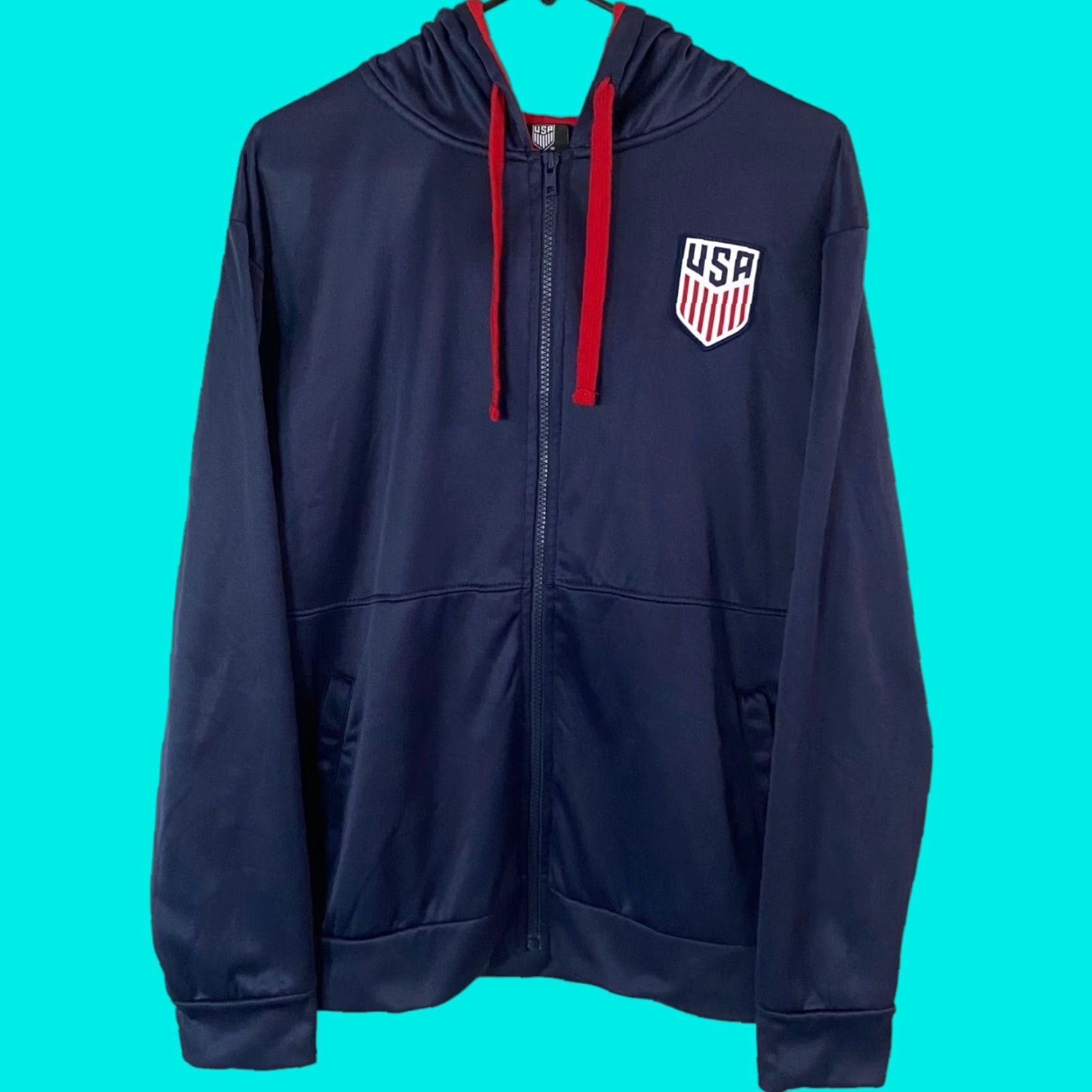 Vintage U S Soccer Hoodie Sideline Full Zip Navy Blue Men S Small Long Sleeve Pullover Mens