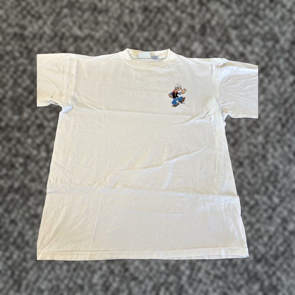 Vintage Blitzz Studios Popeye Embroidered White T Shirt Men Large Cartoon 60s 70s 80s 90s