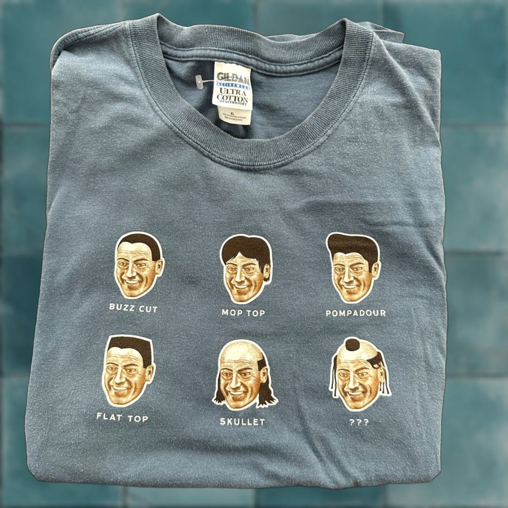 Vintage Gildan T Shirt Funny Haircuts Buzz Cut Mullet 70s 80s 90s Music Humor Xl Blue Crew Ne Hoodie, Sweatshirt