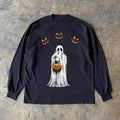 Vintage Black Washed Retro Halloween Ghost Print T Shirt