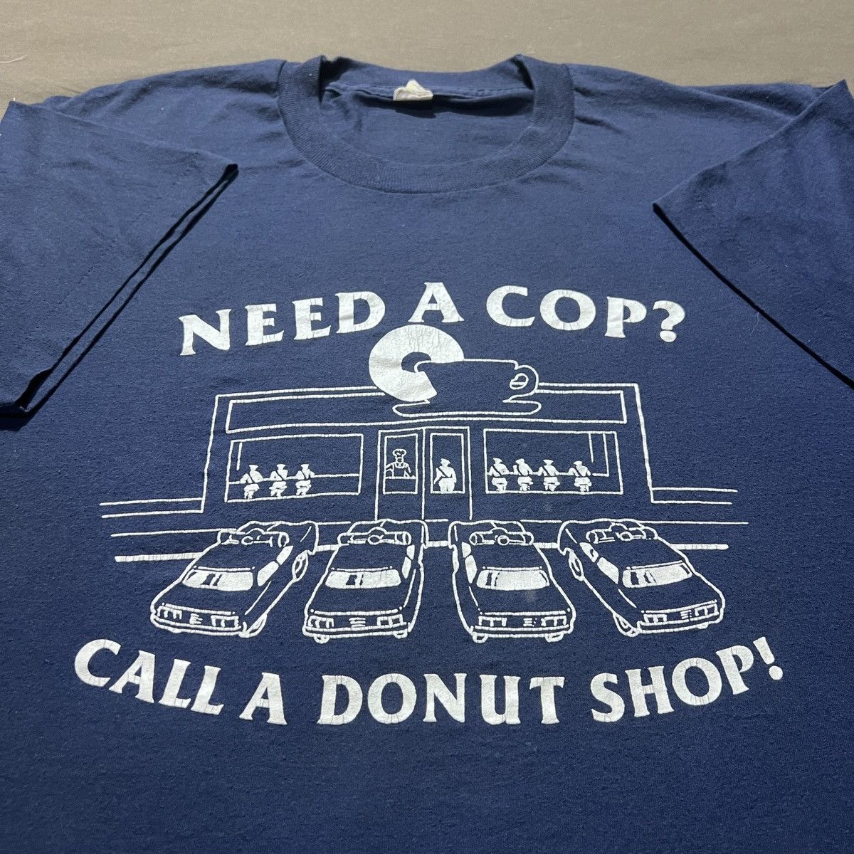 Vintage 80s Need A Cop Call A Donut Shop Funny Humor Tee L Hoodie, Sweatshirt | FlexRushtees.com