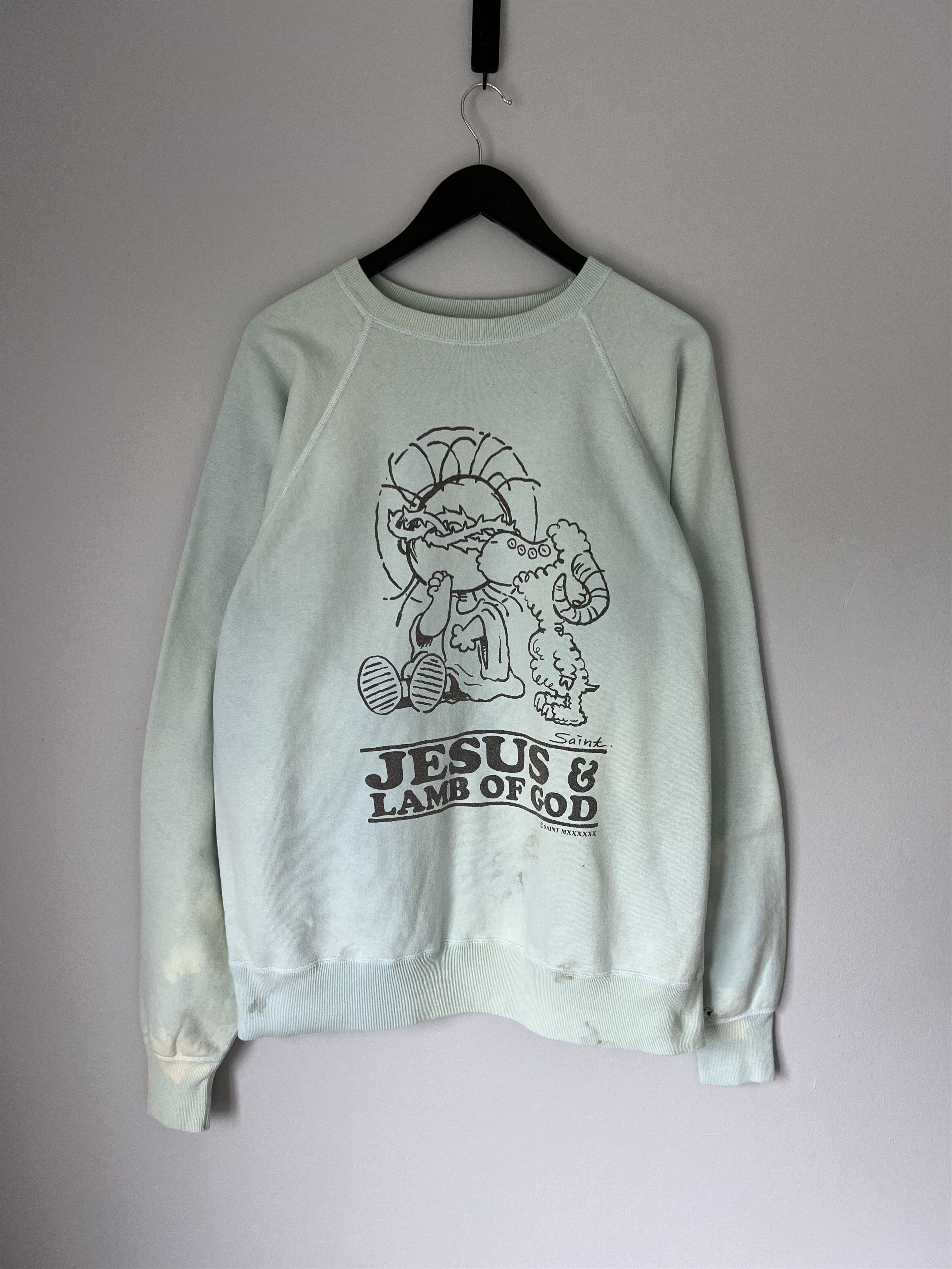 Michael Saint Michael Jesus Lamb Of God Crewneck Sweatshirt Blue T-Shirts, Hoodie | FlexRushtees.com