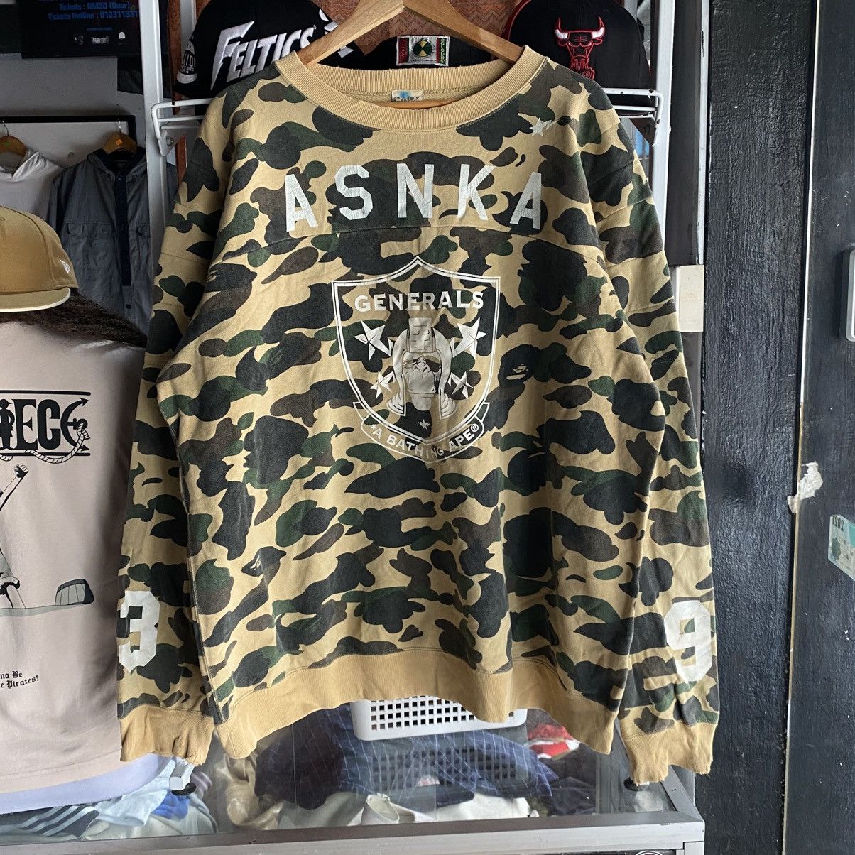 2006 Bape Green Asnka General Raiders Logo Rip Crewneck