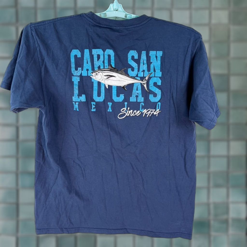 Vintage Cabo San Lucas Mexico T Shirt Adult Size L Blue Graphic Tee Shirt Men Tropical 90s Concert M