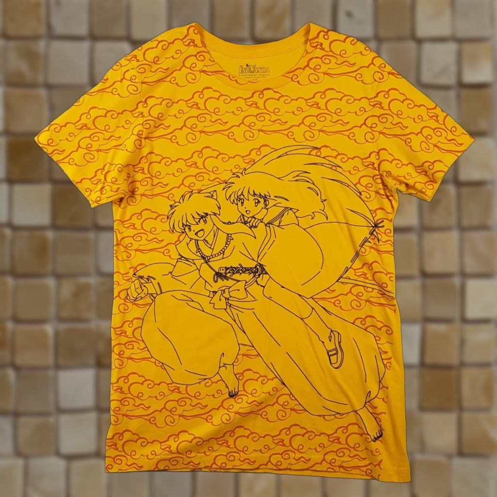 Vintage Inuyasha Anime Manga All Over Print T Shirt Size M Unisex Adults Yellow Y2k Retro Ja