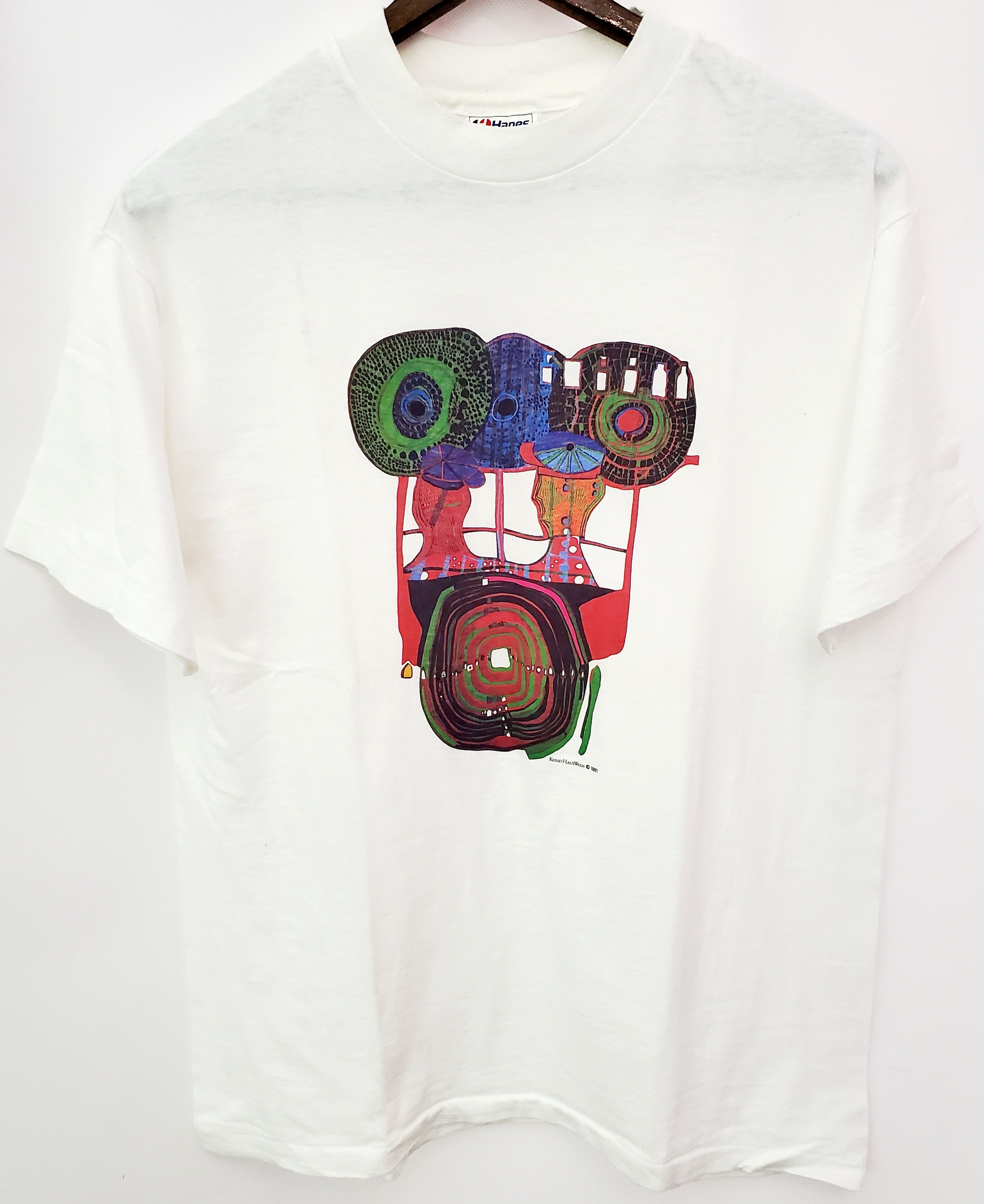 Vintage 1991 Hundertwasser T Shirt Austrian Visual Artist M Hoodie, Sweatshirt | FlexRushtees.com