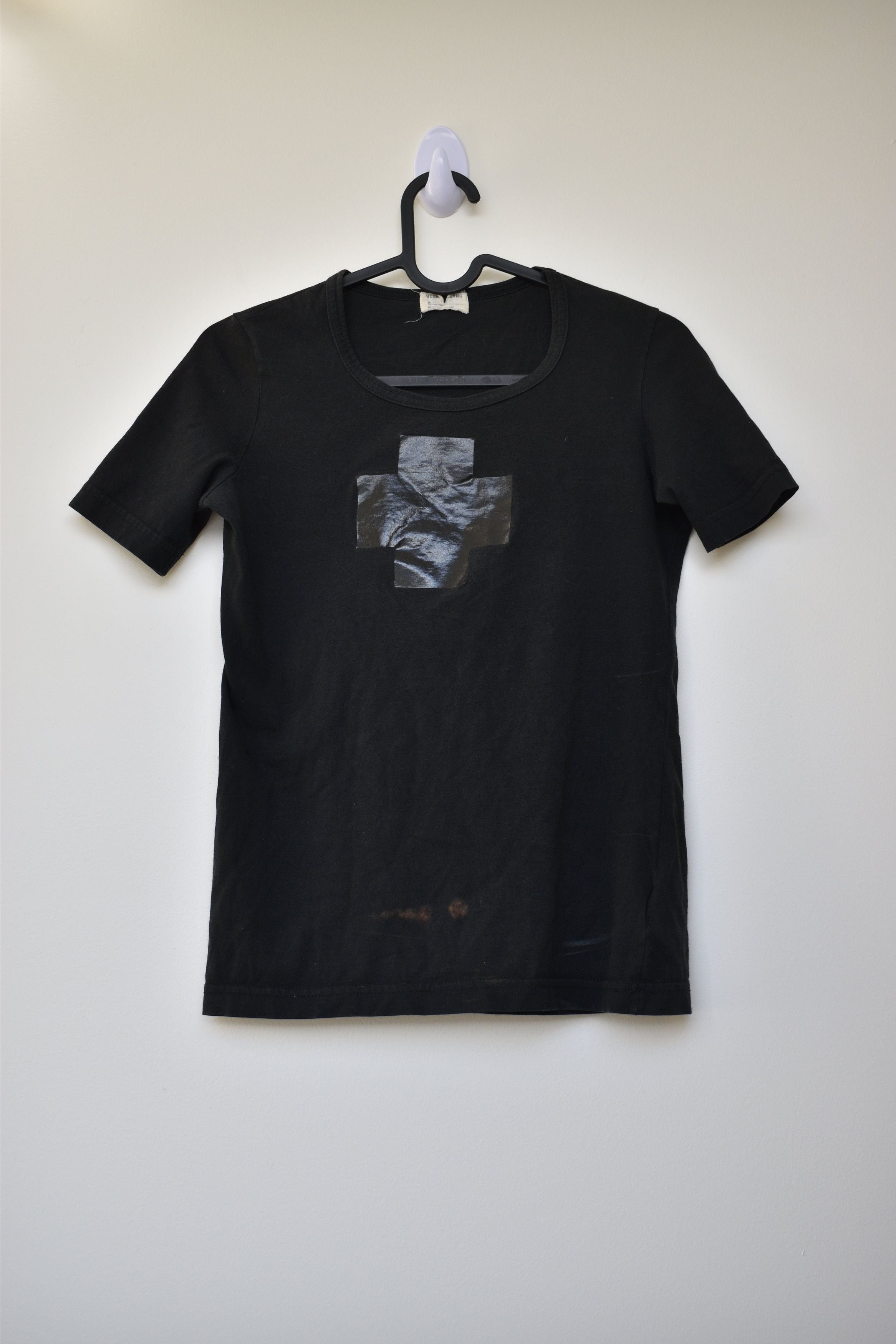 Lang Helmut Lang Aw97 98 Backstage Staff Rubber Cross Tee T Shirt Hoodie, Sweatshirt | FlexRushtees.com
