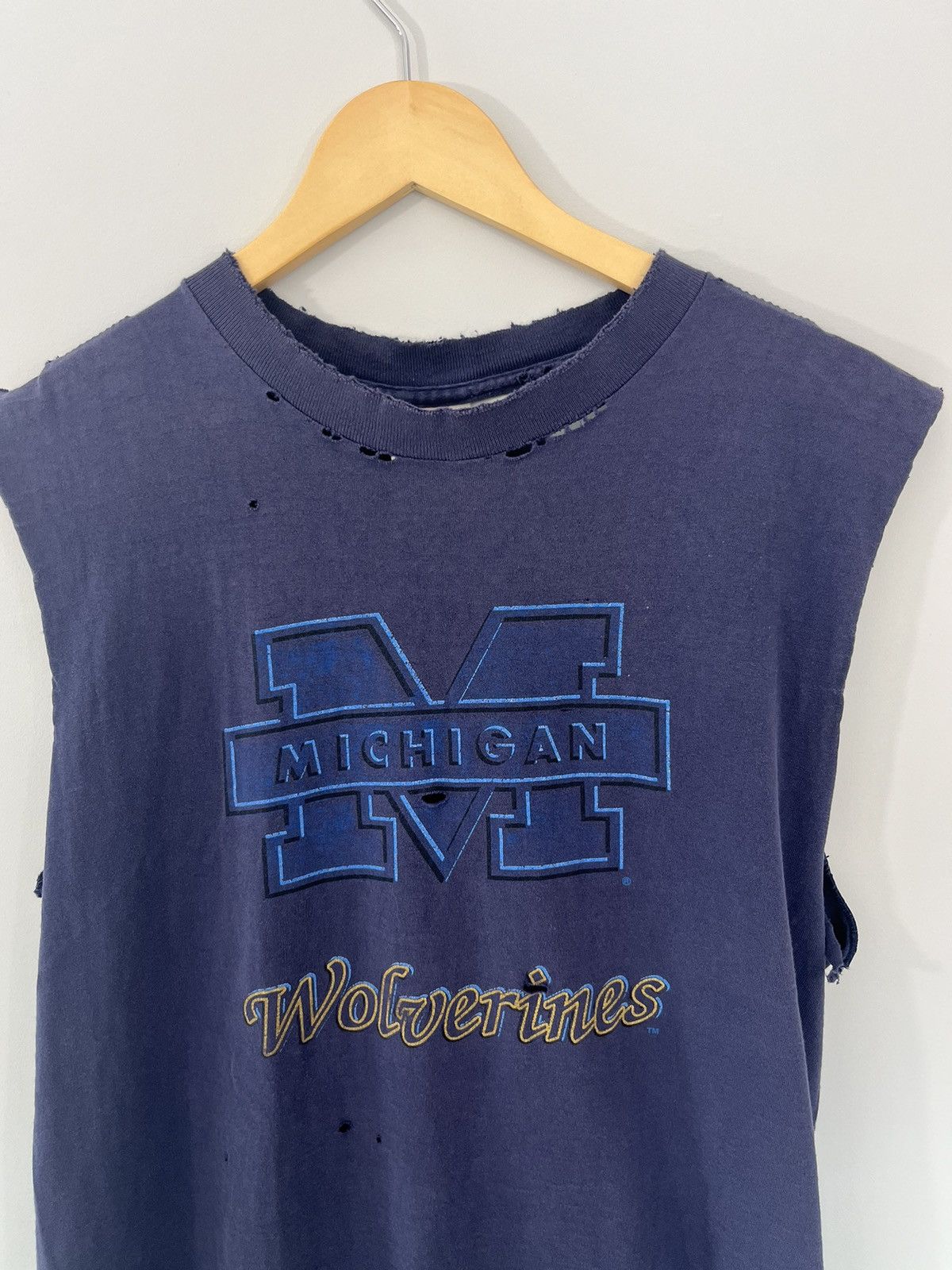 Vintage Thrashed Michigan Wolverines Cut Off College Tee Hoodie, Sweatshirt | FlexRushtees.com