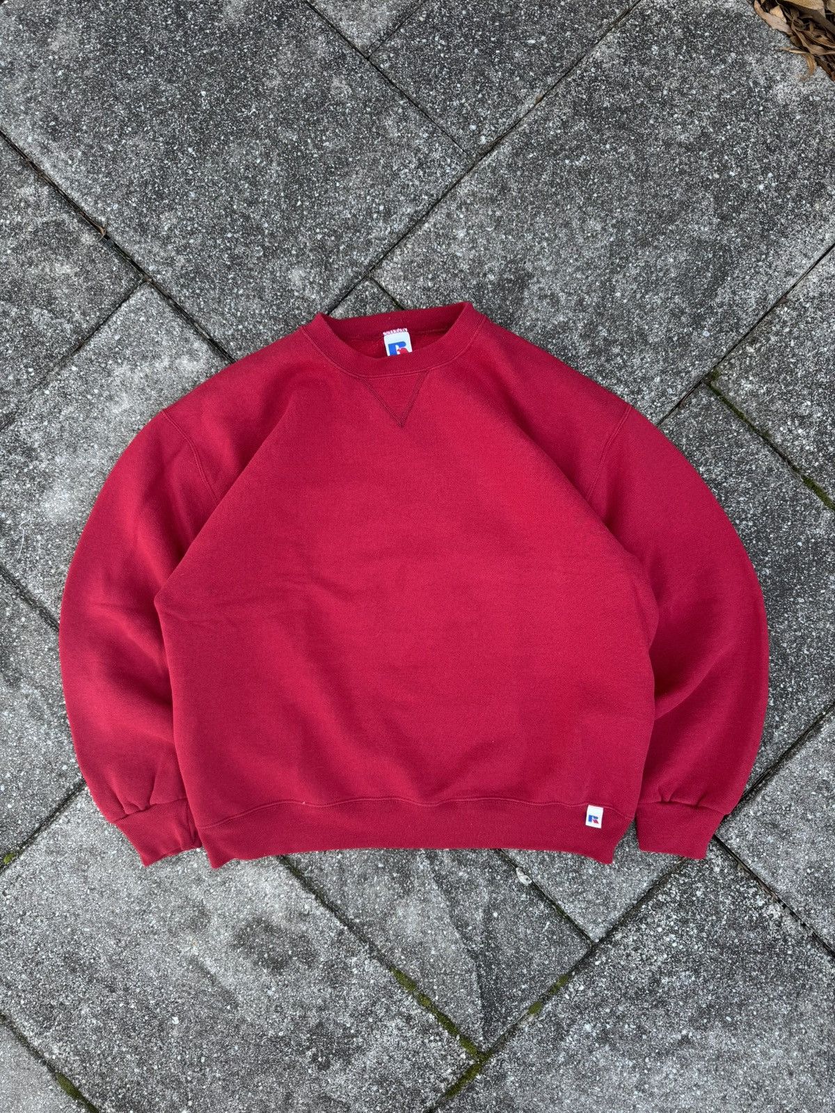 Vintage Russell Athletics Made In U S A Faded Red Crewneck