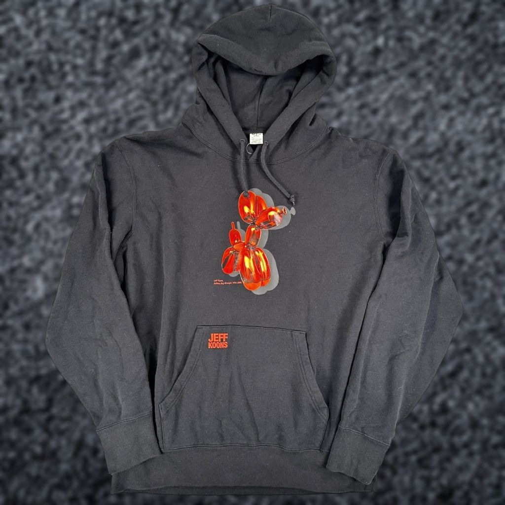 Uniqlo Ut Hoodie Mens Xl Black Graphic Print Hooded Pockets Jeff Koons Balloon Dog Orange T-Shirts, Sweatshirt
