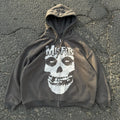 Misfits Zip Hoodie Gray Washed Faded Vintage 90s Rock Metal T-Shirts, Sweatshirt | FlexRushtees.com