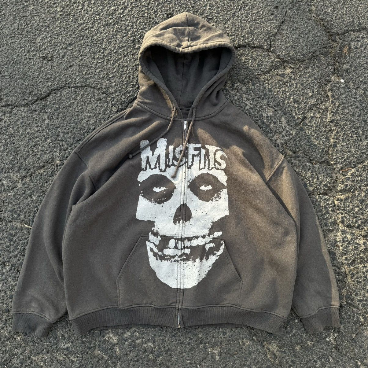 Misfits Zip Hoodie Gray Washed Faded Vintage 90s Rock Metal T-Shirts, Sweatshirt | FlexRushtees.com