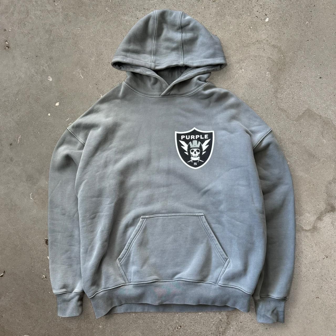 Brand Purple Brand Faded Grey Raiders Style Emblem Hoodie