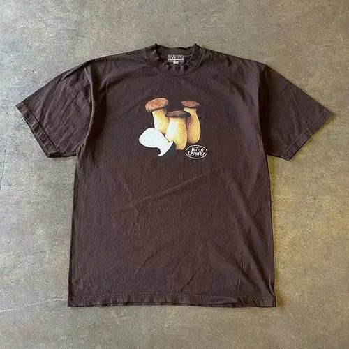 Japanese Brand Brown Casual Retro Mushroom Print T Shirt