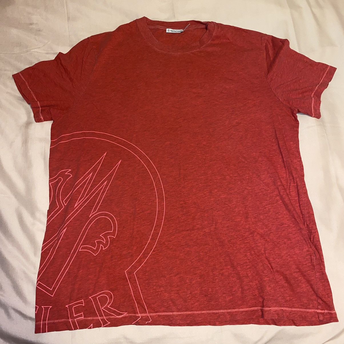 Moncler Red And White Logo Graphic Tshirt Hoodie, Sweatshirt | FlexRushtees.com