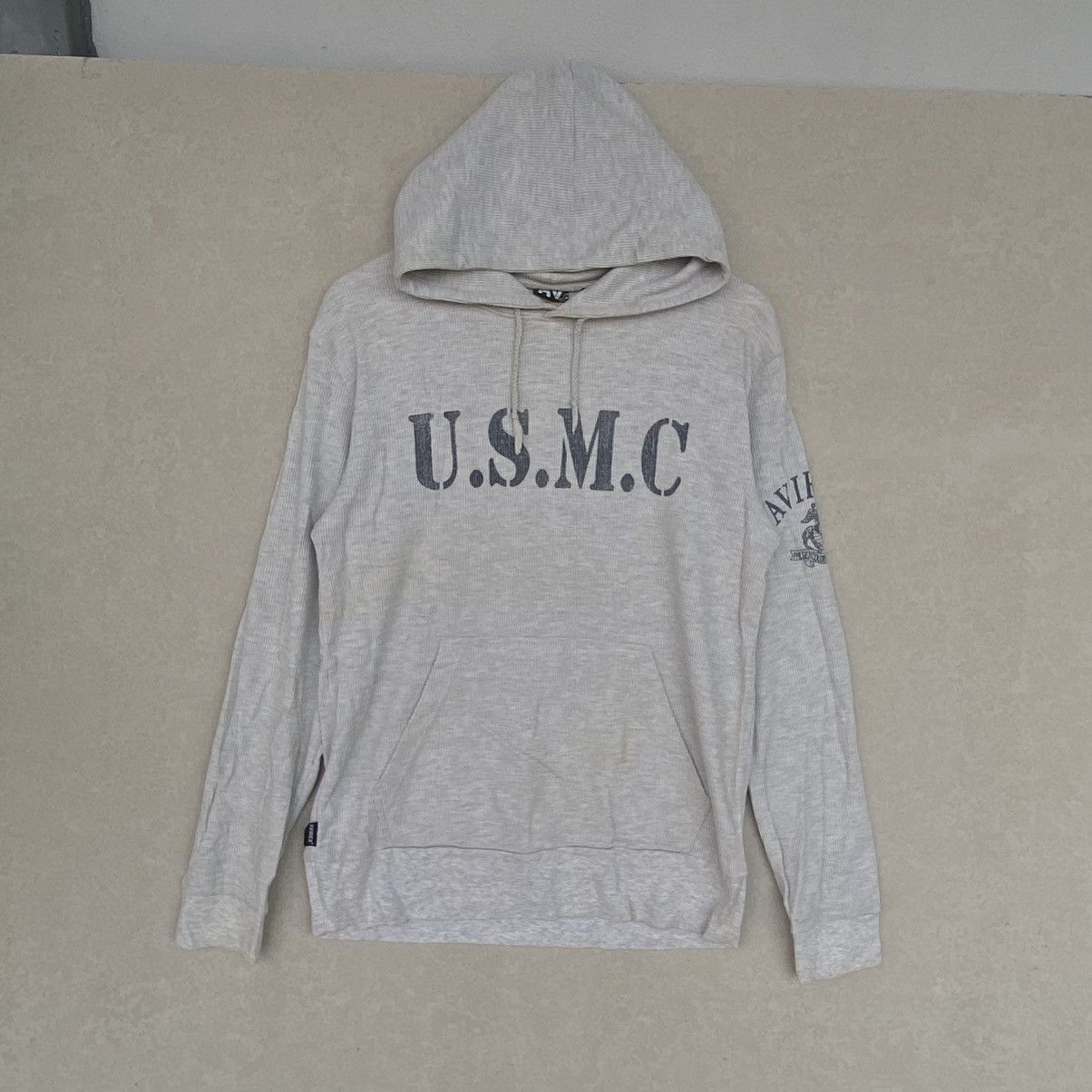Other Vintage Avirex U S M C Printed Hoodie Sweater Gray Size M T-Shirts, Sweatshirt | FlexRushtees.com