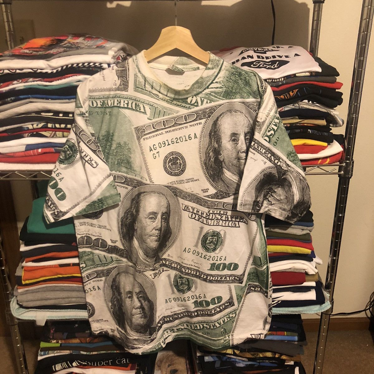 Vintage 1996 Aop Hundred Dollar Bill Tee Hoodie, Sweatshirt | FlexRushtees.com