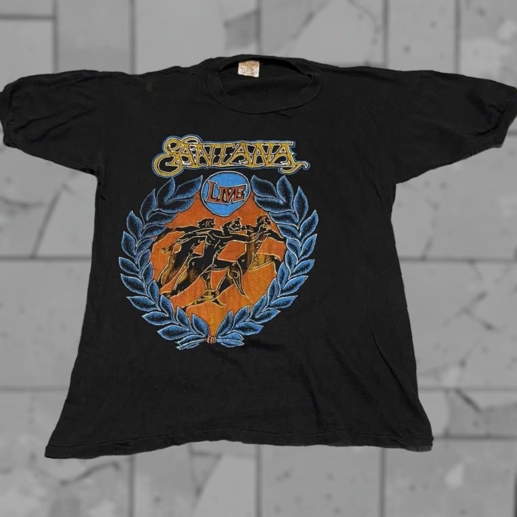 Doublet Vintage Carlos Santana T Shirt 70s Concert Band Short Sleeve Small Black Cotton Men