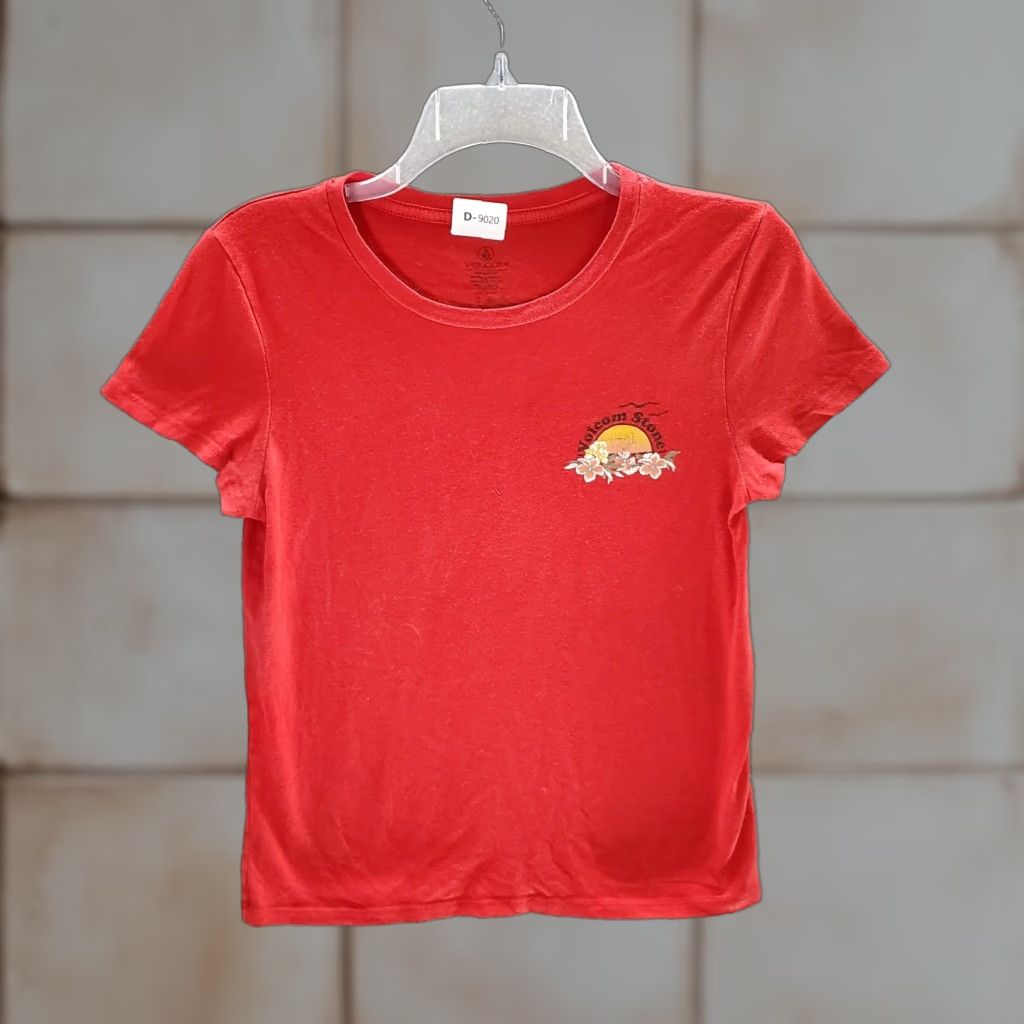 Volcom Women S Red Graphic T Shirt Small Casual Beach Tropical Logo