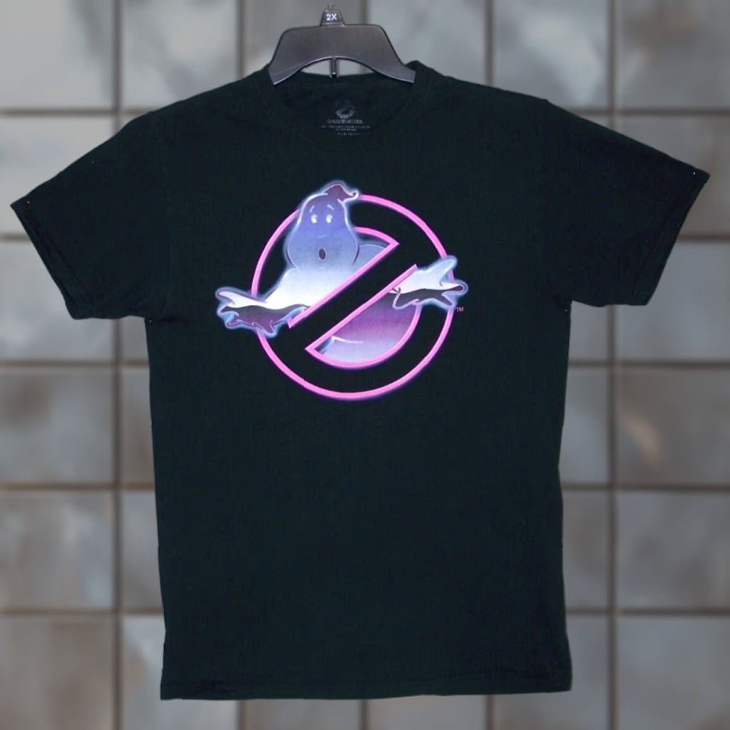 Vintage Ghostbusters Shirt Adult Small Black Graphic Ghost Short Sleeve Casual Mens