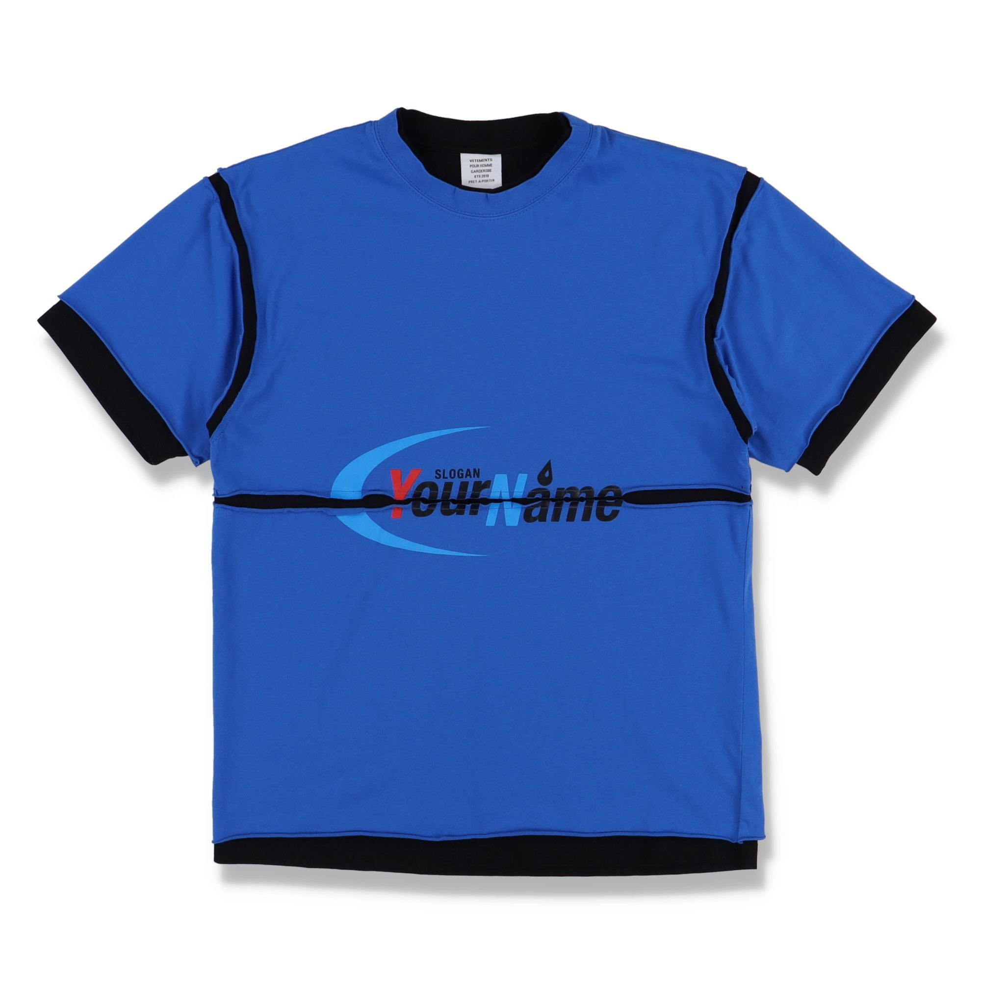Vetements Blue Company Slogan Logo Patchwork T Shirt Hoodie, Sweatshirt | FlexRushtees.com