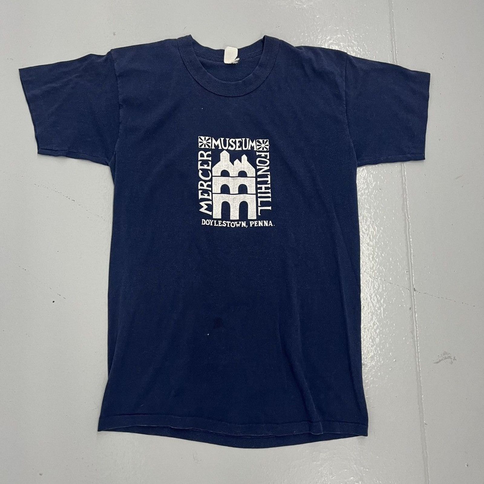 Other Vintage 70s Mercer Fonthill Museum Blue Graphic T Shirt Hoodie, Sweatshirt | FlexRushtees.com