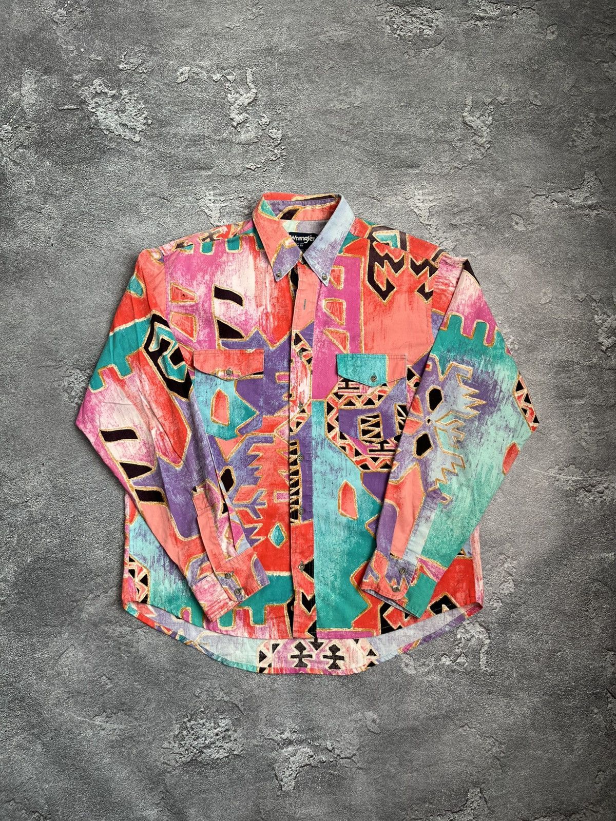 Vintage 90s Wrangler Colorful Aztec Geometric Print Shirt