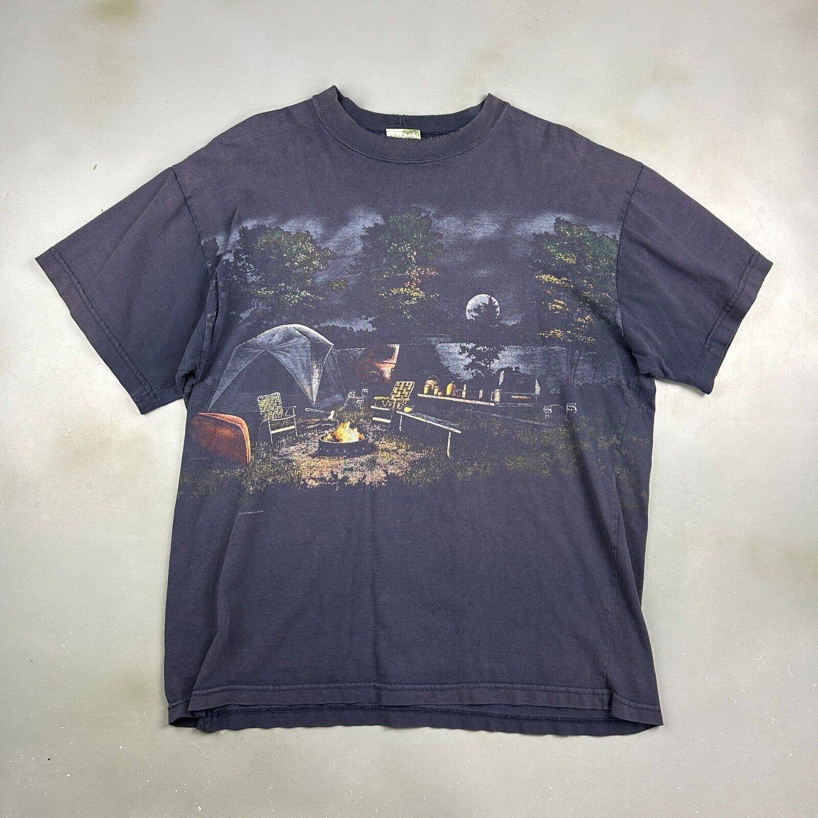 Vintage 90s Camping Art Unlimited Nature Print T Shirt Xl