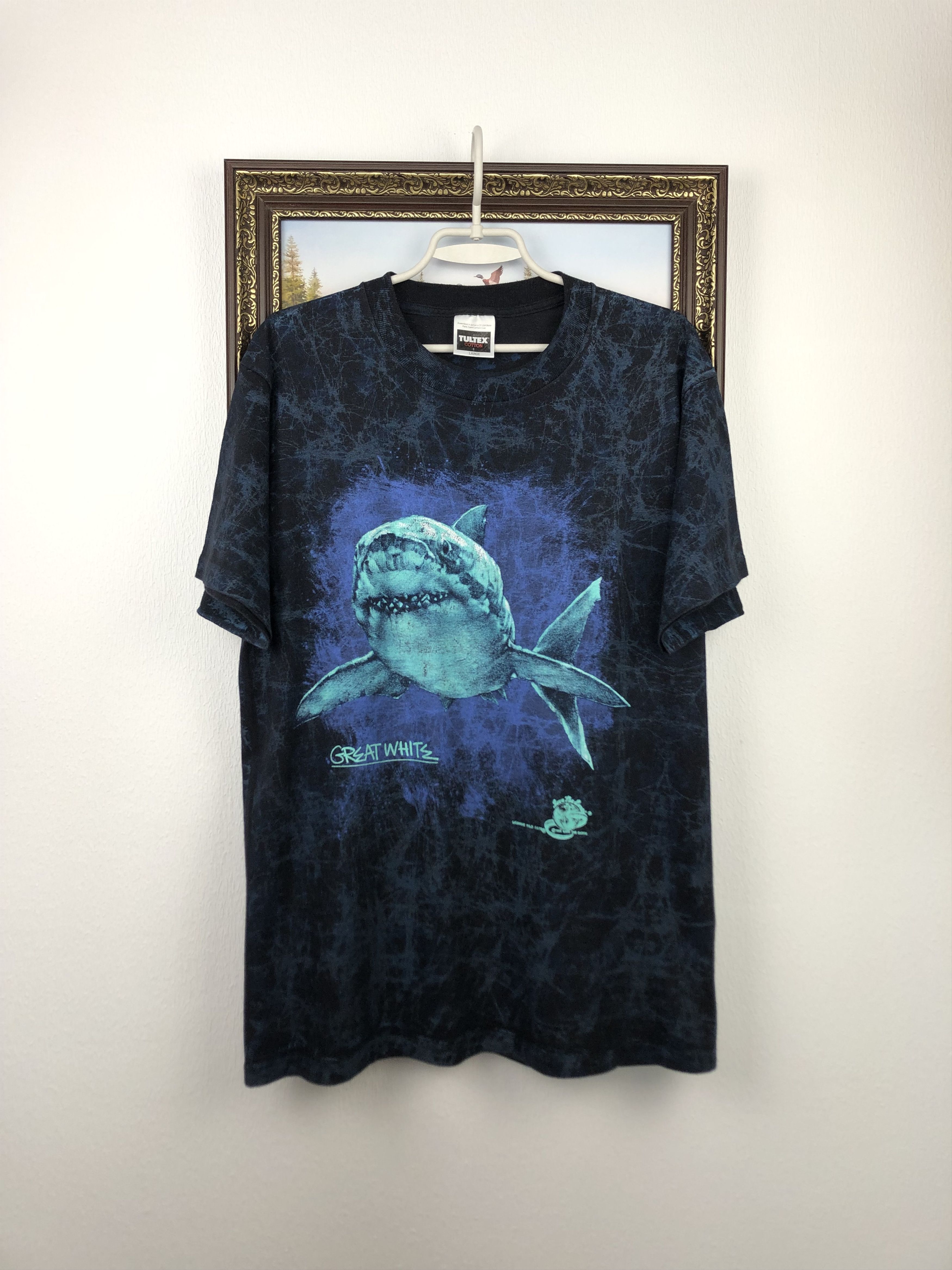 Vintage All Over Print Shark Shirt Ocean Great White Tee