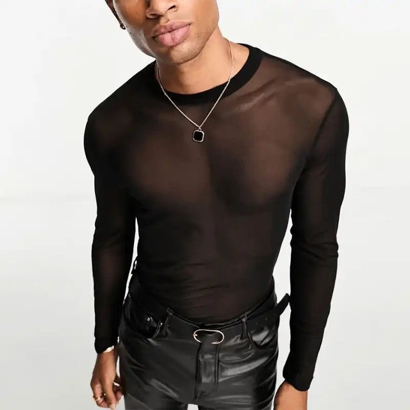 Japanese Brand Men Long Sleeve Transparent Spring T Shirt