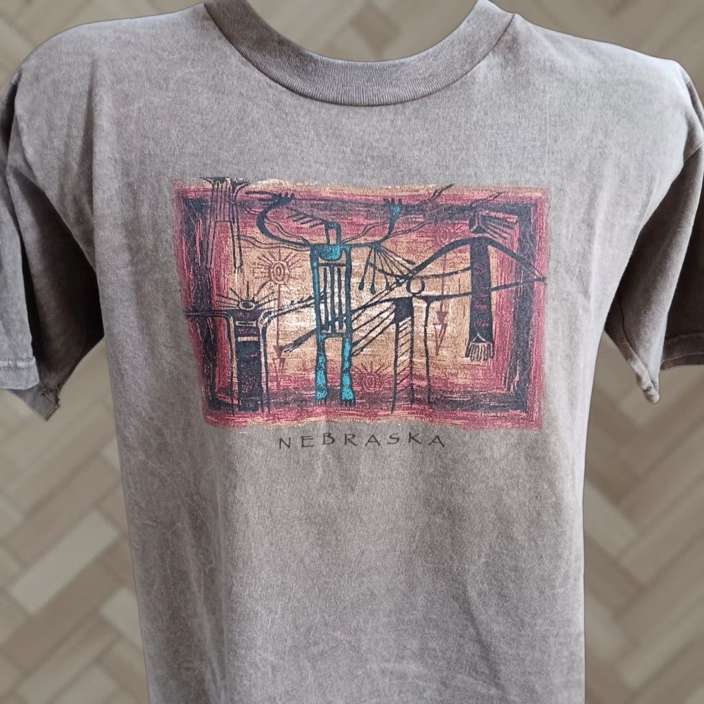 Native Vintage Prairie Mountain T Shirt Mens L Distressed Brown Usa Nebraska 1990s Cotton Graphic Pr