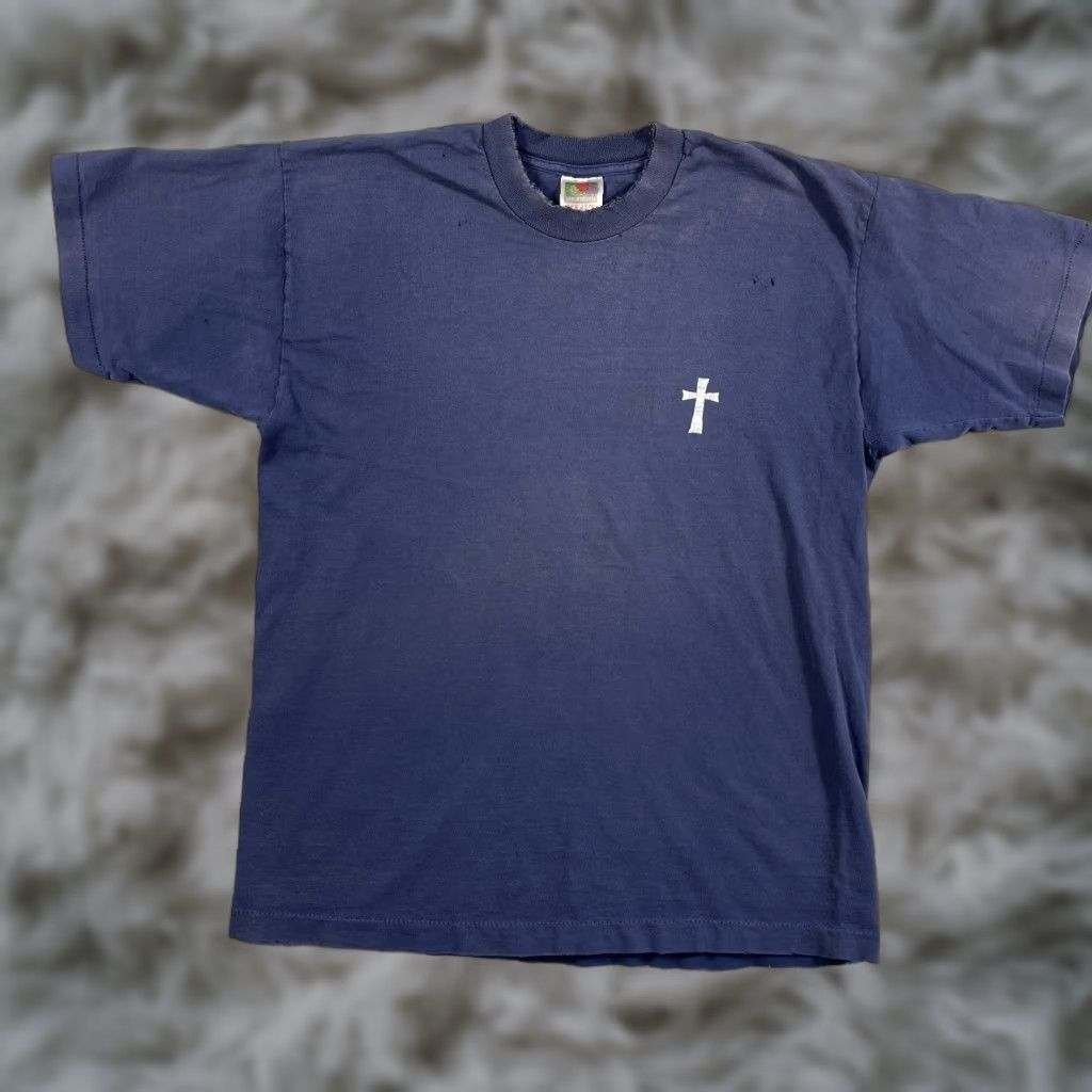 Fruit Of The Loom Vintage Fruit Of The Loom Jesus T Shirt Mens Large Blue Timothy Faded 90s Distress Hoodie, Sweatshirt