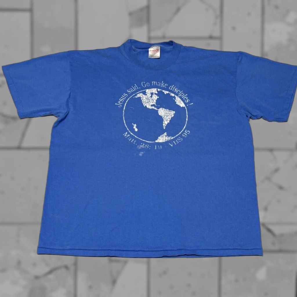 Fruit Of The Loom Vintage Fruit Of The Loom Religious T Shirt Men Short Sleeve Cotton Blue 2xl Matth Hoodie, Sweatshirt