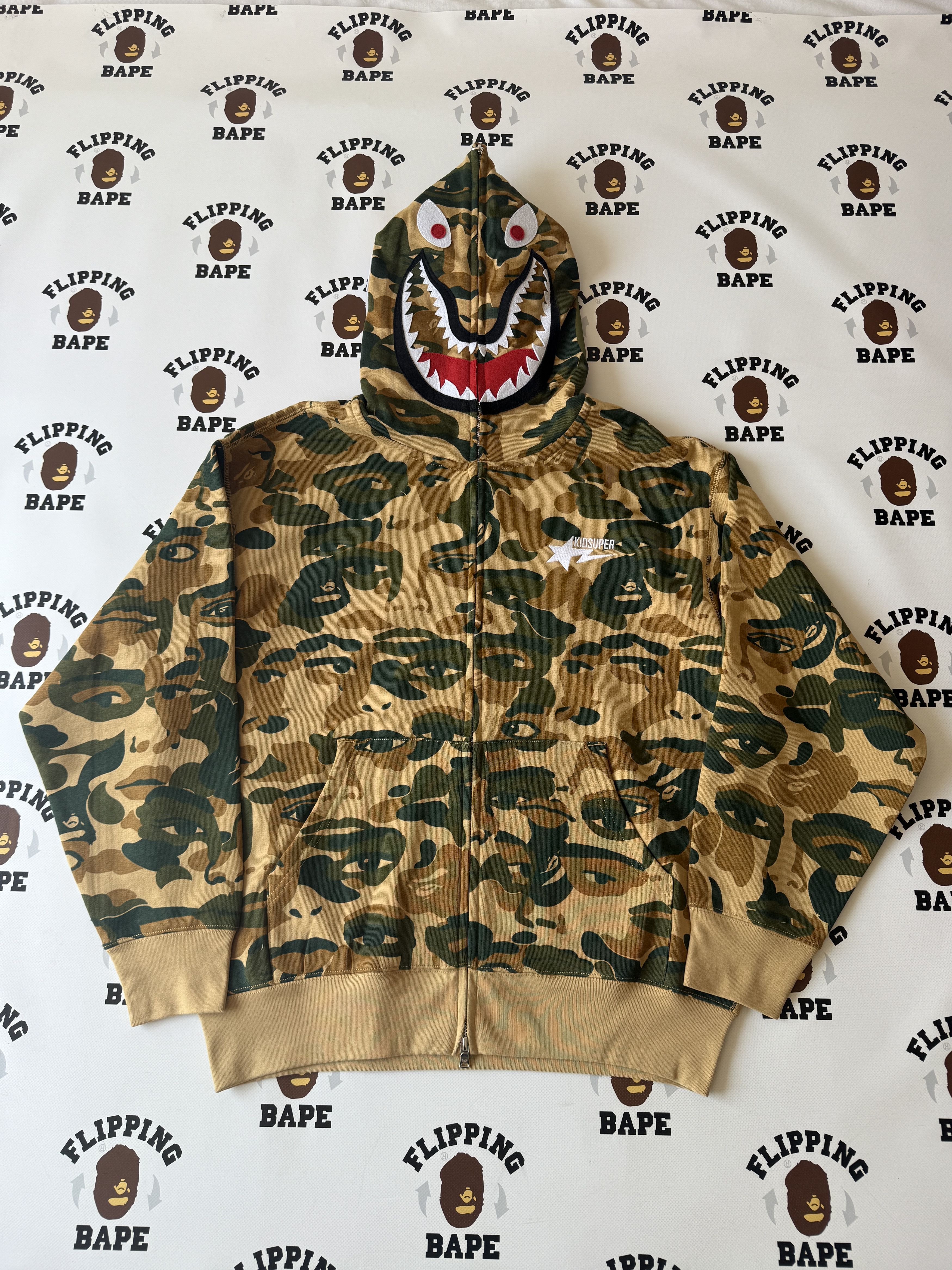 Bape X Kidsuper Camo Shark Full Zip Hoodie T-Shirts, Sweatshirt | FlexRushtees.com