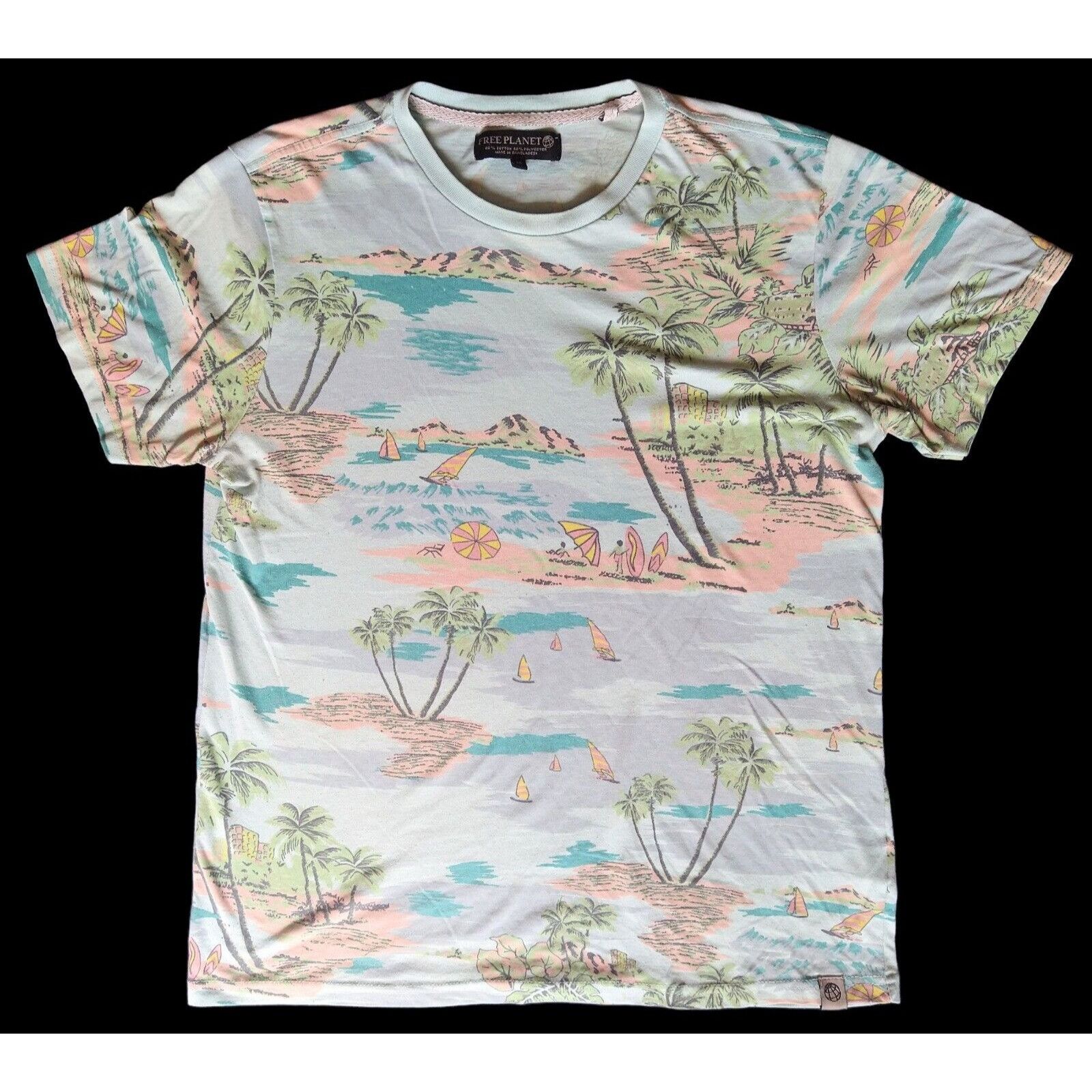 Planet Free Planet All Over Print Tropical Island T Shirt Men S Med