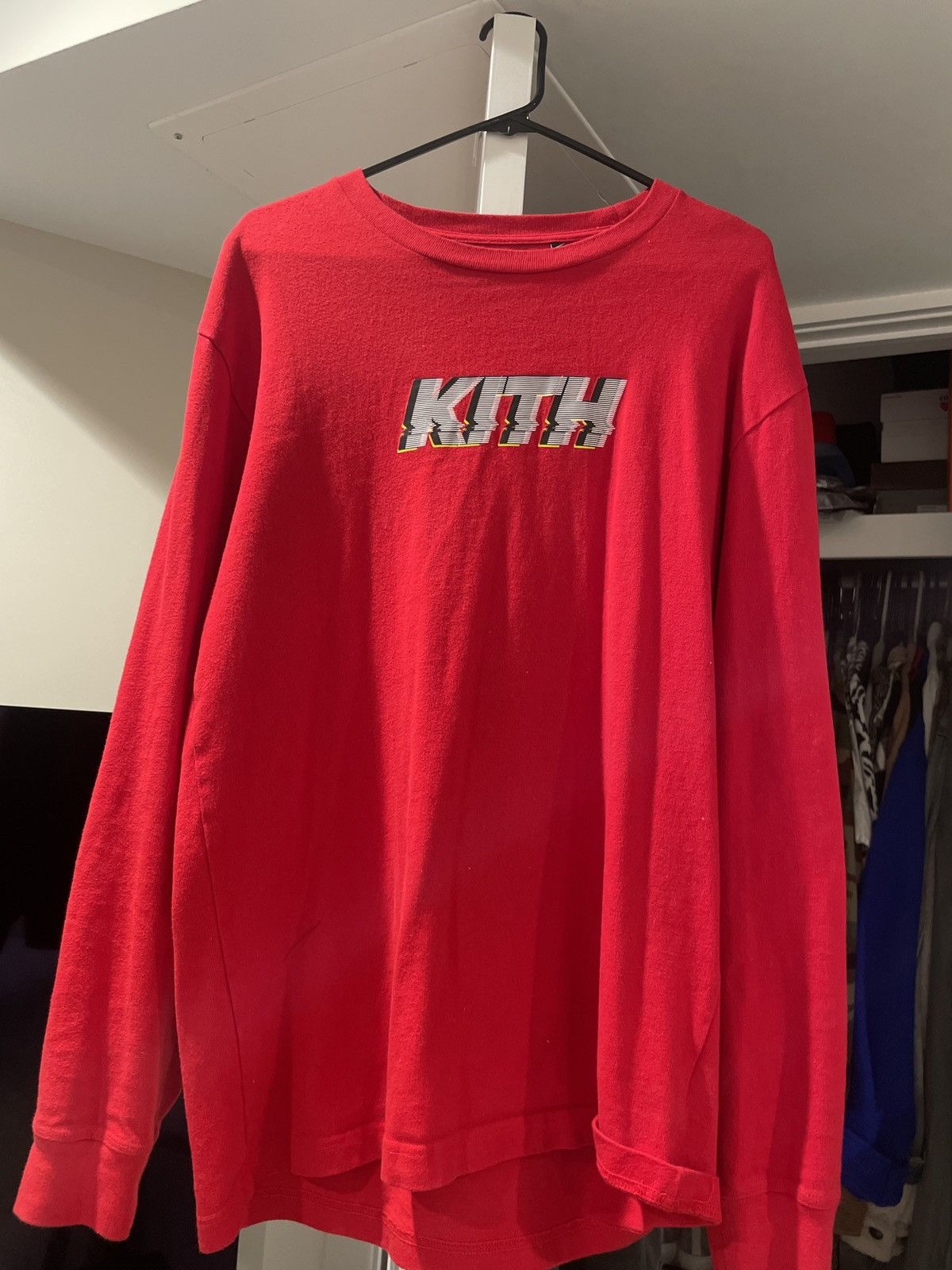 Kith Glitch Ls Tee Red Ss18 Hoodie, Sweatshirt | FlexRushtees.com