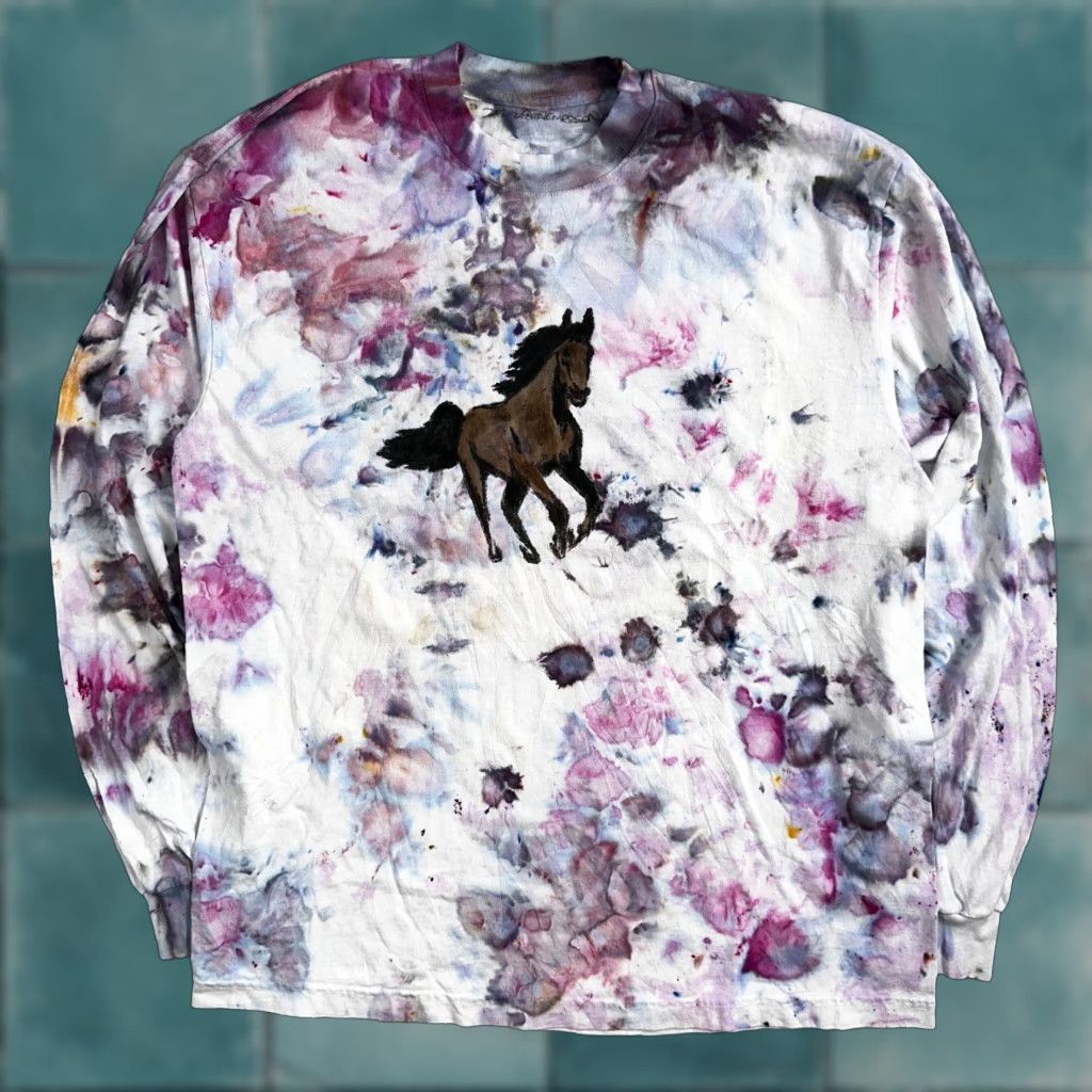 Thrasher Vintage Horses Tie Dye Rare Vtg T Shirt Custom Art Tee One Of A Kind Cool Thrashed Hippie M