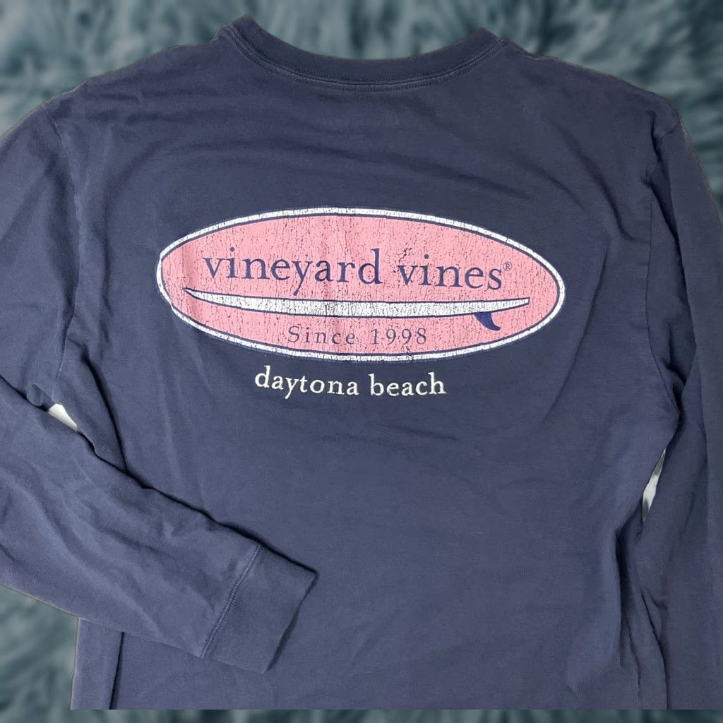 Vines Vintage Vineyard Vines Shirt Beach Whale Logo Pocket Long Sleeve Crew Neck Blue Men S
