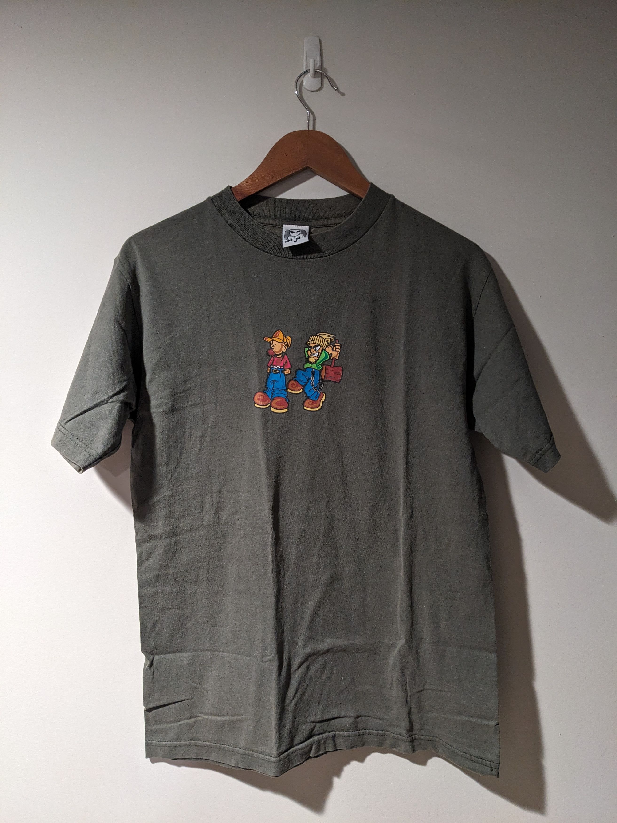 Vintage 90s Alien Nation Skate Boarding Green Medium T Shirt