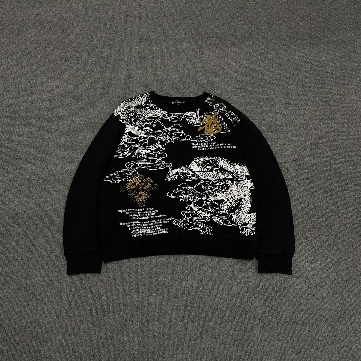 Japanese Brand Sorridere Sweatshirt Crewneck Dragon Printed Sukajan Style T-Shirts, Hoodie | FlexRushtees.com