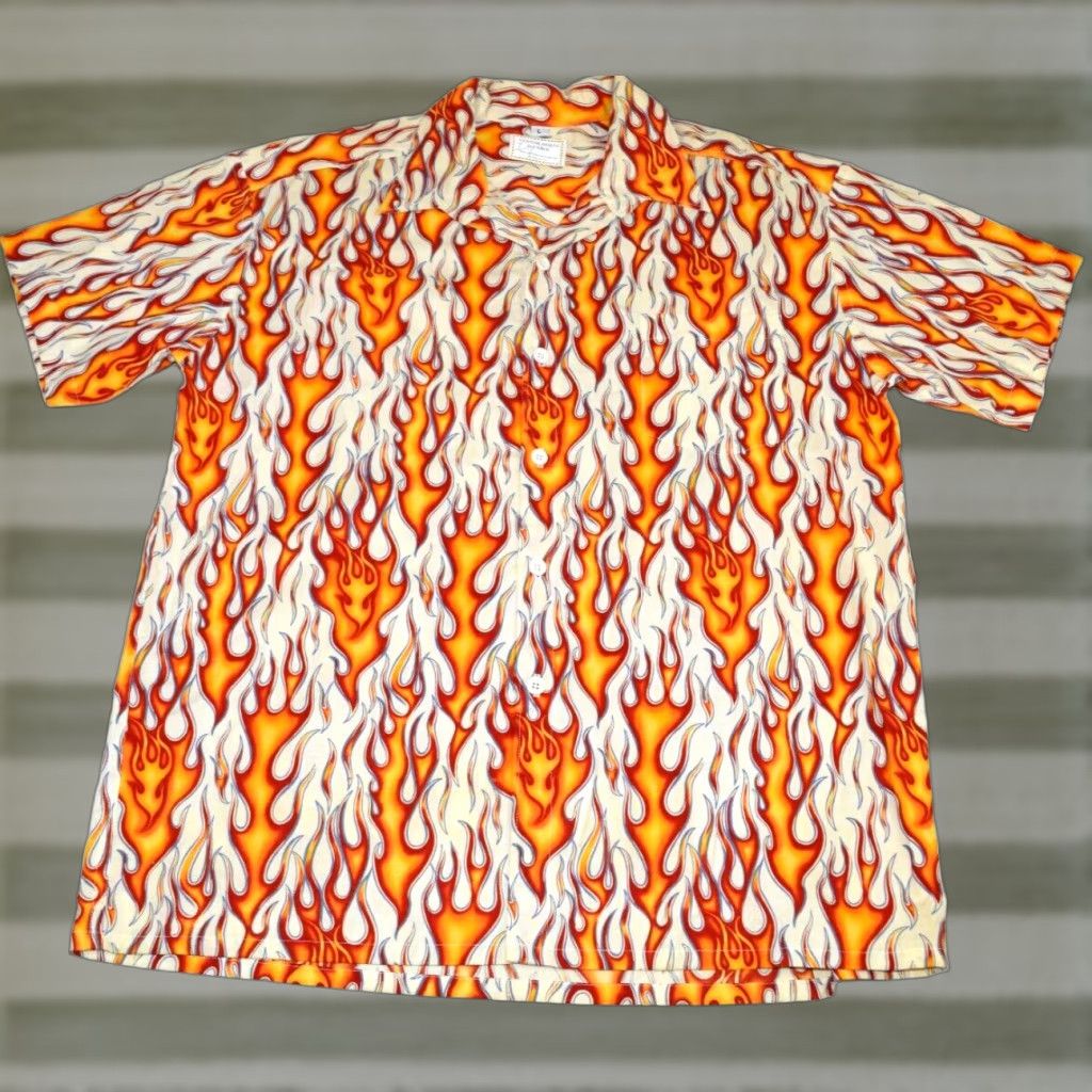 Vintage Custom Shirts By Carol Shirt 90s Red Orange Flames Cotton Made Usa L