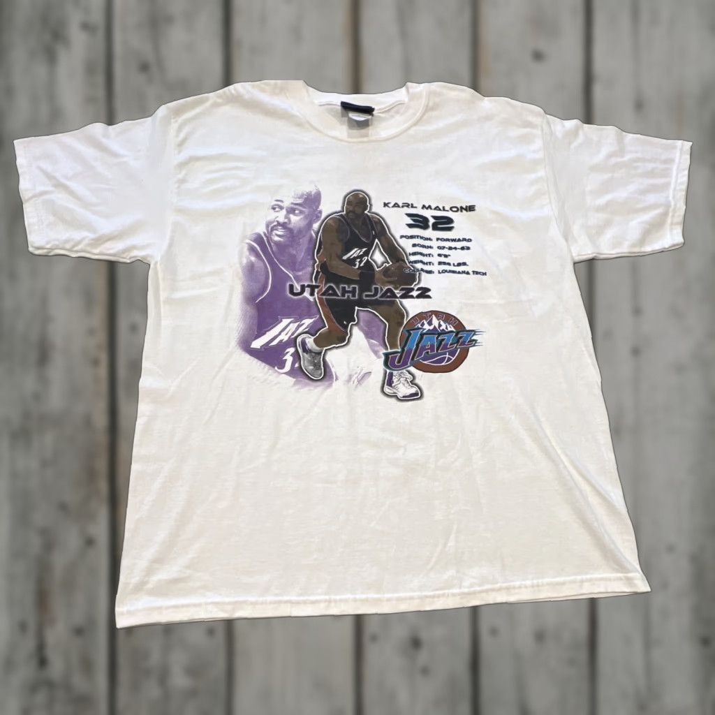 Nba Vintage Utah Jazz T Shirt Men Xl Karl Malone Double Sided Bright Graphic Print Nba Shirt Men Xl Hoodie, Sweatshirt
