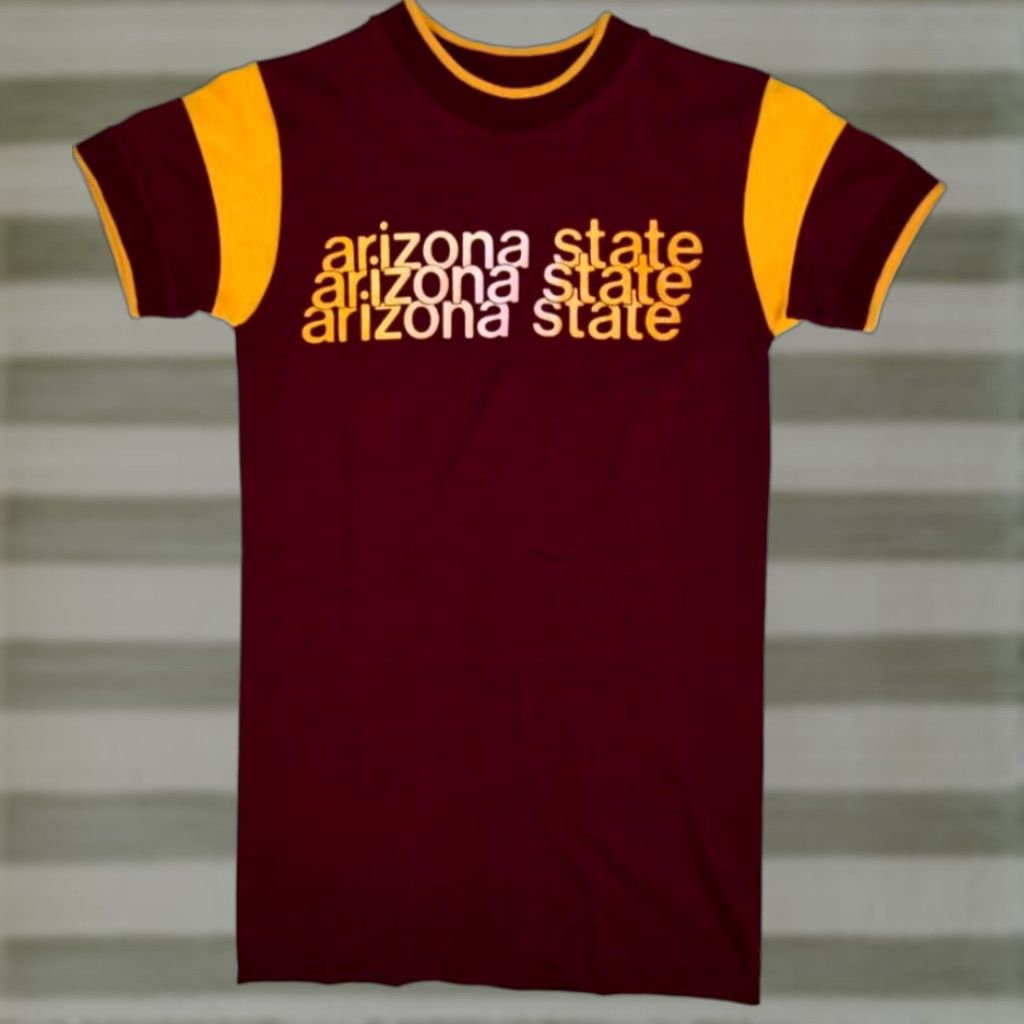 Vintage Champion Asu T Shirt 70s Bar Vtg Arizona State Graphic Tee Unisex Xs S Maroon Gold