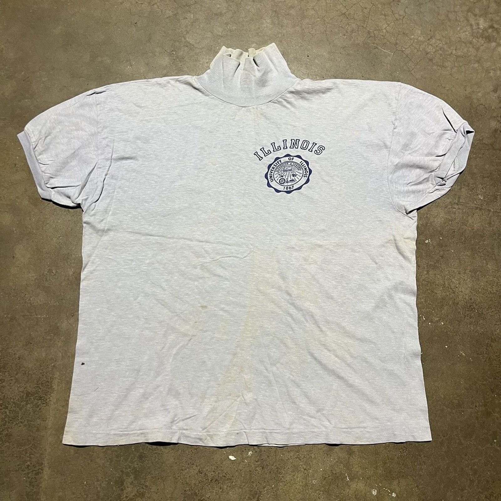 Vintage 60s University Of Illinois Blue Mock Neck T Shirt