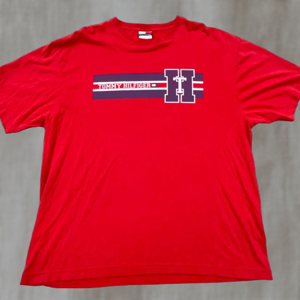 Hilfiger Vintage Tommy Hilfiger Shirt Men Xl Red Blue Logo 90s 2000s Graphic Tee Short Sleeve