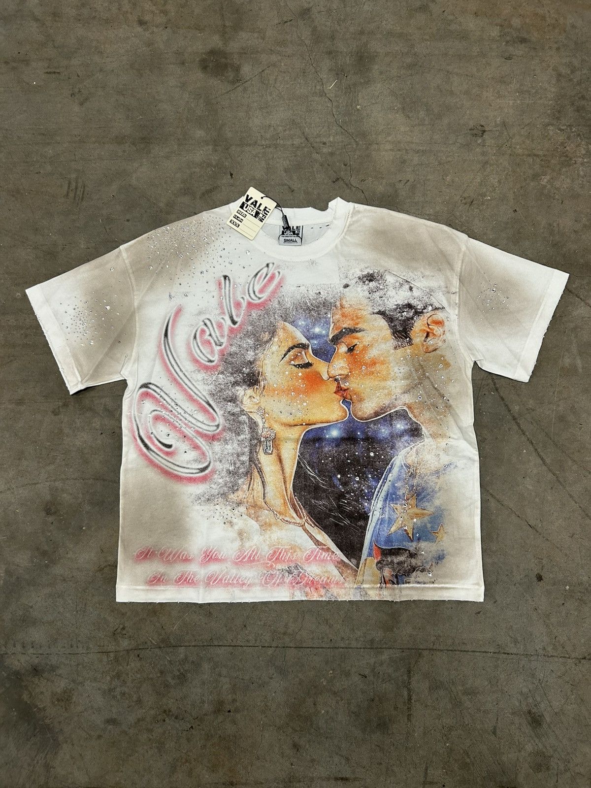 Vale Lives Valley Forever White Fated Yours Bling Tee Large