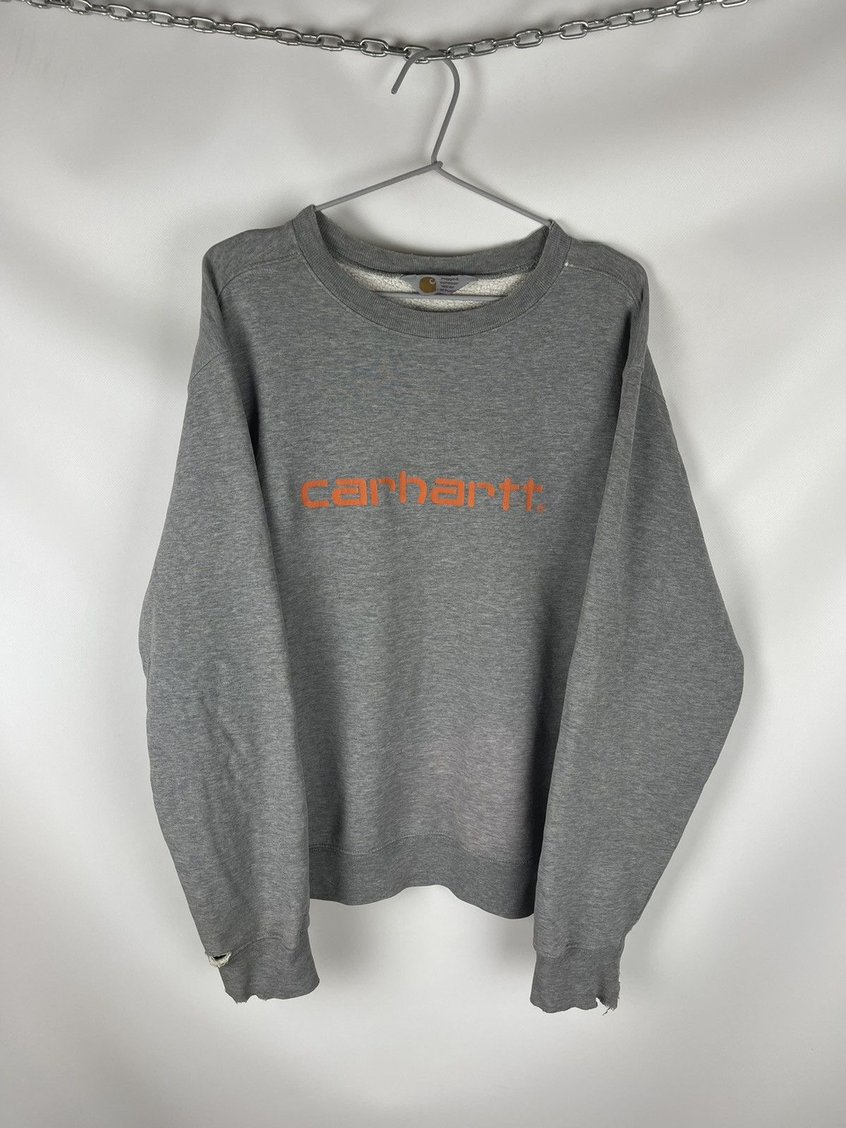 Carhartt Vintage 90s Trashed Used Grey Big Logo Sweatshirt