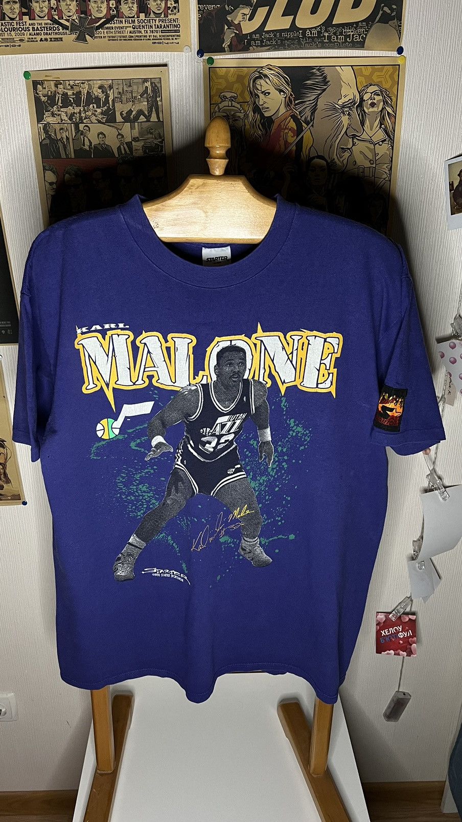 Starter X Vintage 1990 Rare Utah Jazz Nba Karl Malone Starter Usa T Shirt