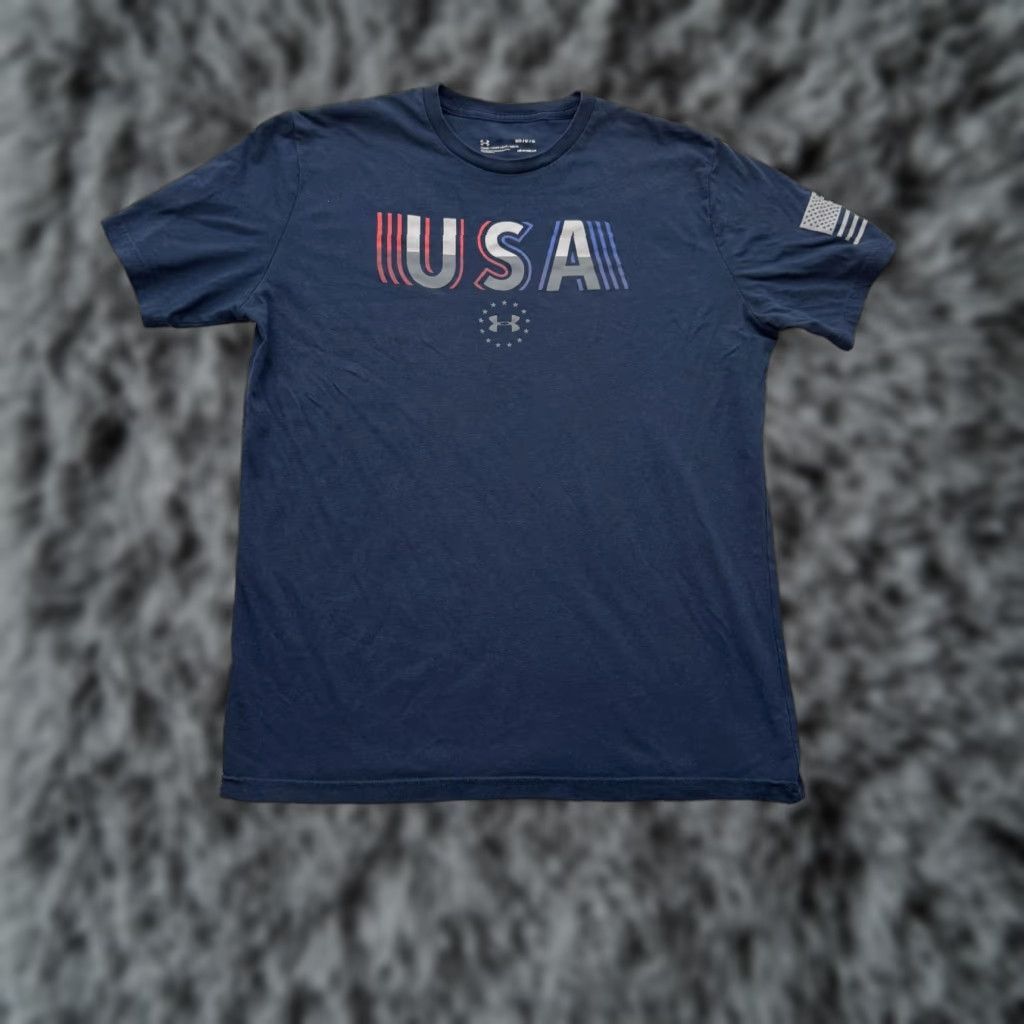 Armour Under Armour Shirt Mens Medium Usa Patriotic Heatgear Loose Fit Athletic Tee Blue